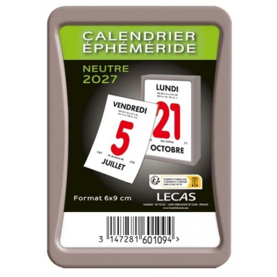 Bloc calendrier éphéméride neutre 2027 à coller 6 x 9 cm LECAS 100901041