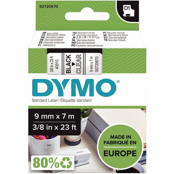 Recharge DYMO D1 9 mm x 7 m noir et transparent 40910