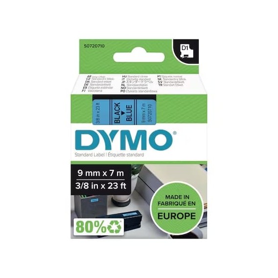 Ruban titreuse Dymo D1 40916 - Ruban noir/bleu - 9 mm x 7 m