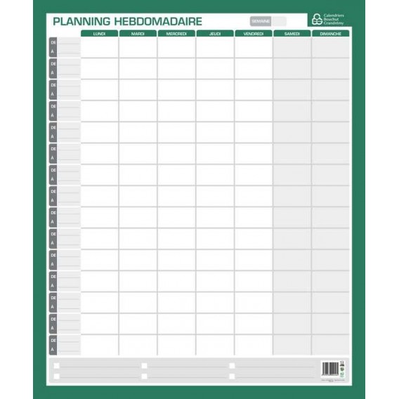 Planning perpétuel hebdomadaire réutilisable - 60 x 50 cm