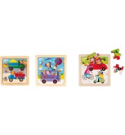 PUZZLES BOIS CAMION BUS VOITURE 150 X 150 X 9MM - LOT DE 3