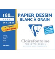 PAPIER DESSIN BLANC A GRAIN 240 X 320 180GRS POCH 12 FLLES+3GRATUITES