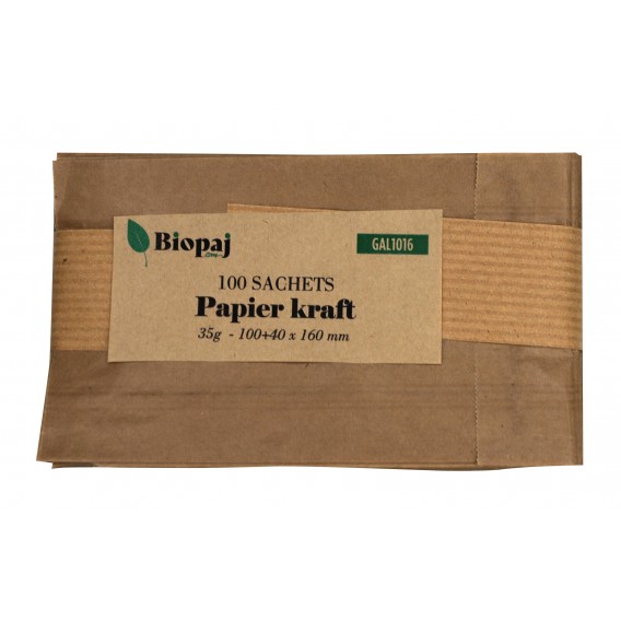PAQUET 100 SACHETS KRAFT 35G 100+40X160mm