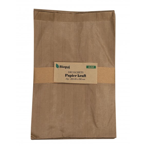 PAQUET 100 SACHETS KRAFT 35G 200+90X290mm