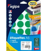ETIQUETTES AUTOCOLLANTES DIAM 30mm VERTES - PAQUET DE 240