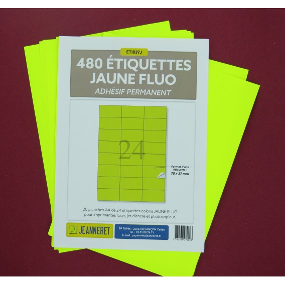 ETIQUETTES LASER JAUNE FLUO 70X37mm-BOITE DE 480/3160-FJ10