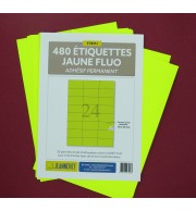 480 ETIQUETTES JAUNE FLUO 70X37MM SUR PLANCHE A4