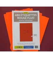 480 ETIQUETTES ROUGE FLUO 70X37MM SUR PLANCHE A4