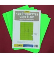 480 ETIQUETTES VERTE FLUO 70X37MM SUR PLANCHE A4