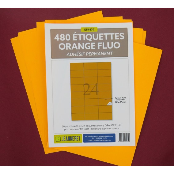 ETIQUETTES LASER ORANGE FLUO 70X37mm-BOITE DE 480/4033-FO10