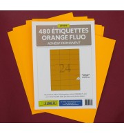 480 ETIQUETTES ORANGE FLUO 70X37MM SUR PLANCHE A4