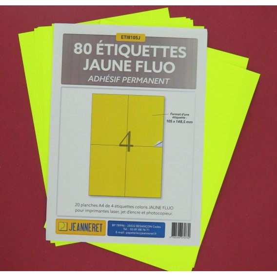 ETIQUETTES LASER JAUNE FLUO 105X148mm/BOITE DE 80/8733-FJ9