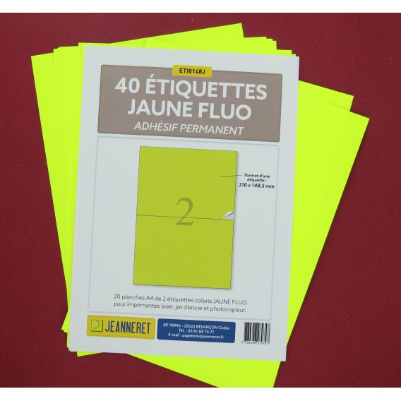 ETIQUETTES LASER JAUNE FLUO 210X148mm-BOITE DE 40/3670-FJ6