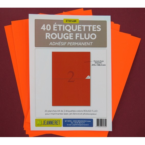 ETIQUETTES LASER ROUGE FLUO 210X148mm-BOITE DE 40/3671-FR6