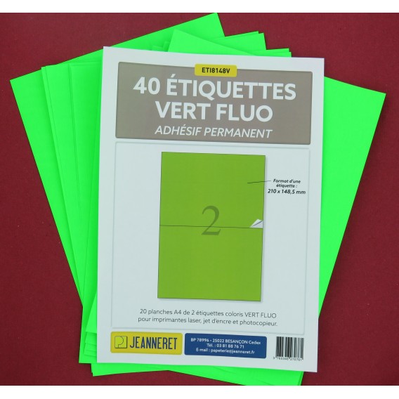 ETIQUETTES LASER VERT FLUO 210X148mm-PAQUET DE 40/3672-FV6