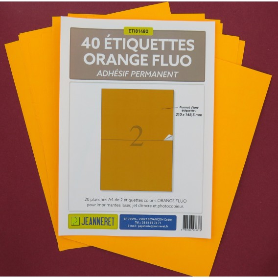 ETIQUETTES LASER ORANGE FLUO 210X148mm-BOITE DE 40/4035-FO6