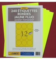 240 PASTILLES RONDES JAUNE FLUO DIAM. 63MM SUR PLANCHE A4