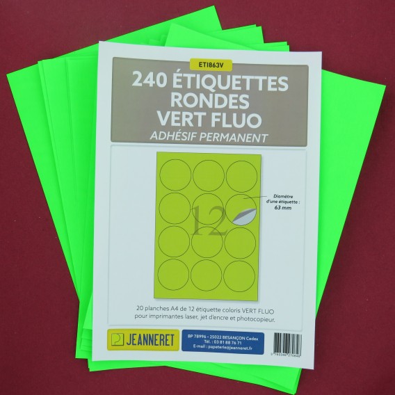 ETIQUETTES LASER VERT FLUO DIAM 63mm-BOITE DE 240/3398-FV21