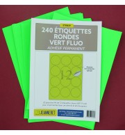 240 PASTILLES RONDES VERTE FLUO DIAM. 63MM SUR PLANCHE A4