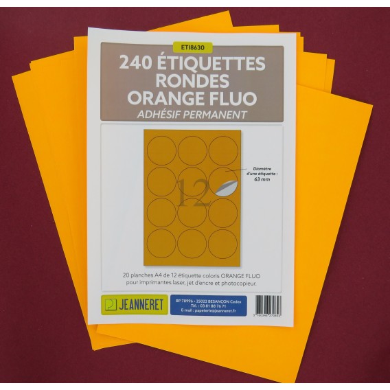 ETIQUETTES LASER ORANGE FLUO DIAM 63mm-BOITE DE 240/4032-FO21