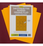 240 PASTILLES RONDES ORANGE FLUO DIAM. 63MM SUR PLANCHE A4