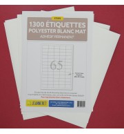 1300 ETIQUETTES POLYESTER BLANC 38X21,2MM SUR PLANCHE A4