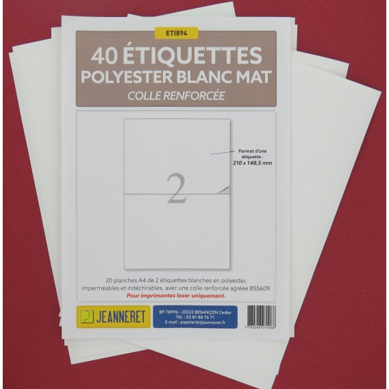 ETIQ POLYESTER BLANC MAT 210X148,5 /SACHET 40