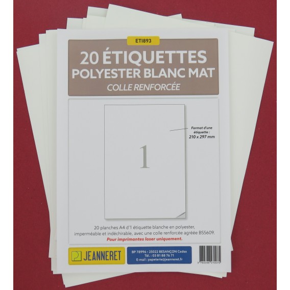 ETIQ POLYESTER BLANC MAT 210X297/SACHET 20