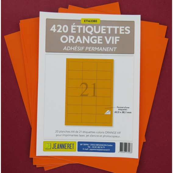 ETIQUETTES LASER ORANGE 63.5X38.1/SACHET 420