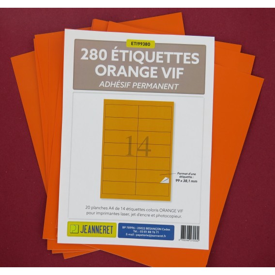 ETIQUETTES LASER ORANGE 99X38.1/SACHET 280
