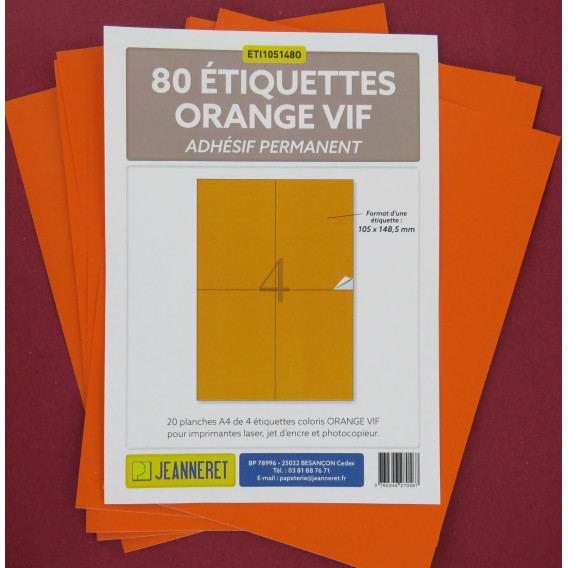 ETIQUETTES LASER ORANGE 105X148.5/SACHET 80