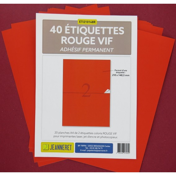 ETIQUETTES LASER ROUGE 210X148/SACHET 40