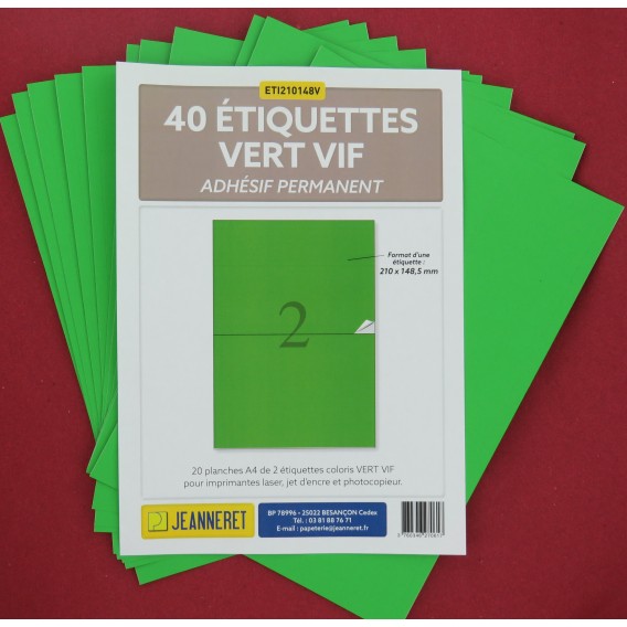 ETIQUETTES LASER VERTE 210X148/SACHET 40