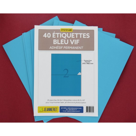 ETIQUETTES LASER BLEU 210X148/SACHET 40