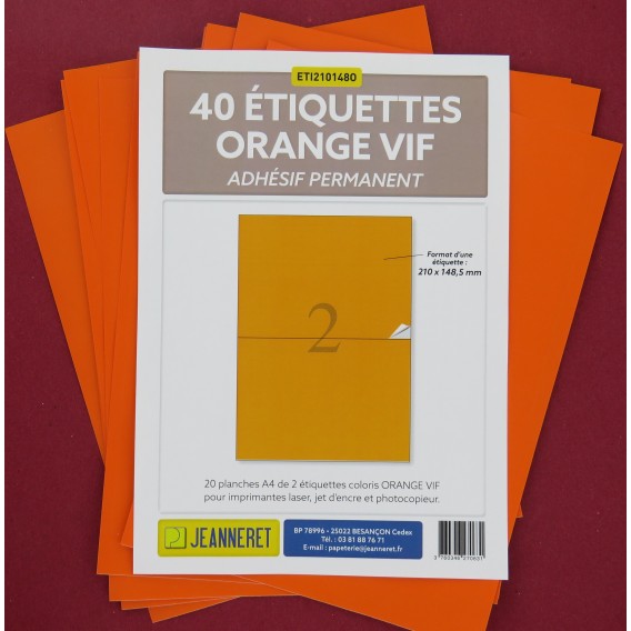 ETIQUETTES LASER ORANGE 210X148/SACHET 40